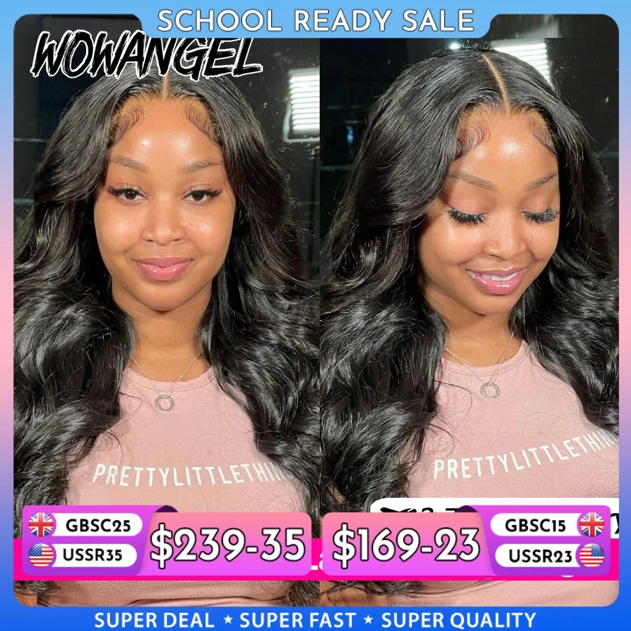 Wow Angel 7x7 HD dentelle fermeture perruques 34 pouces vague de corps perruques Remy cheveux 6x6 HD dentelle fermeture perruques de cheveux humains pré plumés sans colle perruques