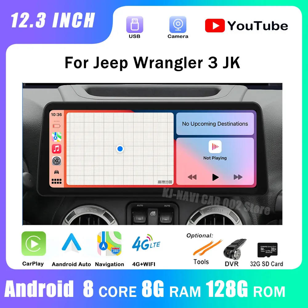 

Radio Multimedia 12.3 Inch For Jeep Wrangler 3 JK 2011-2017 Android 14 1920*720 Car Radio Player Navigation GPS 8-Core Bluetooth