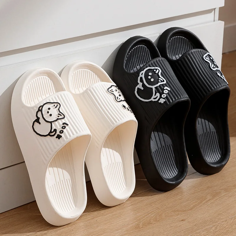 Zapatillas de baño con plataforma para mujer, chanclas antideslizantes para el hogar, zapatos de playa con Gato de dibujos animados, sandalias, toboganes para interiores y exteriores