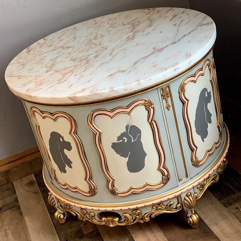 European traditional solid wood carving cat nest dog bed soft marble pet bed