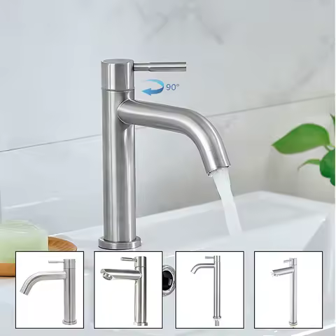 Basin Sink Faucet G1/2 Thread Stainless Steel Cold Water Mixer Tap Deck Mounted Bibcock Bathroom Kitchen Washbasin Accessories