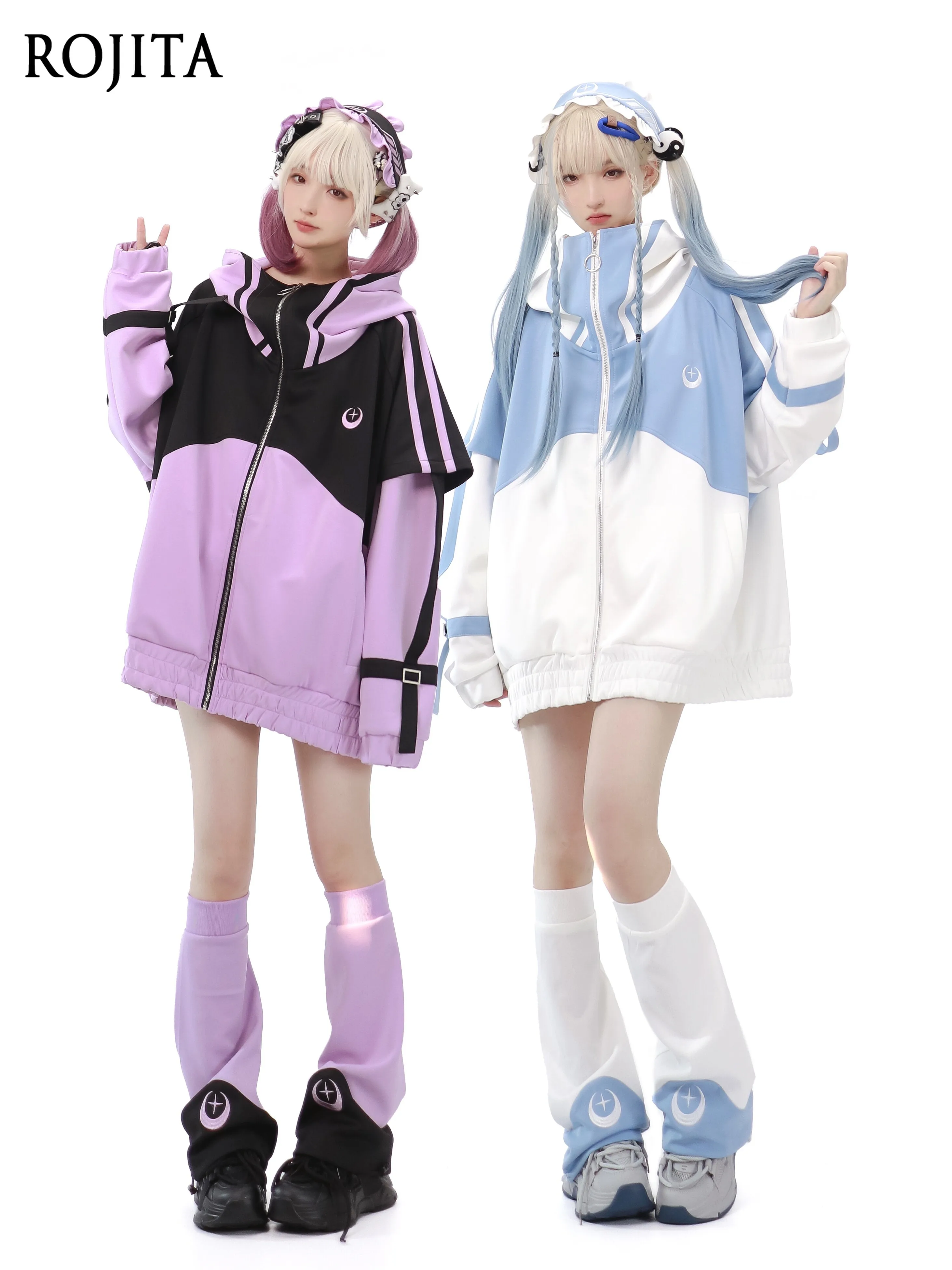 Original 2d Sports Suit Aqua Purple Loose Medium Long Outwear Color Block Leg Sleeves Elastic Waist Pants Spring Autumn 2026 New