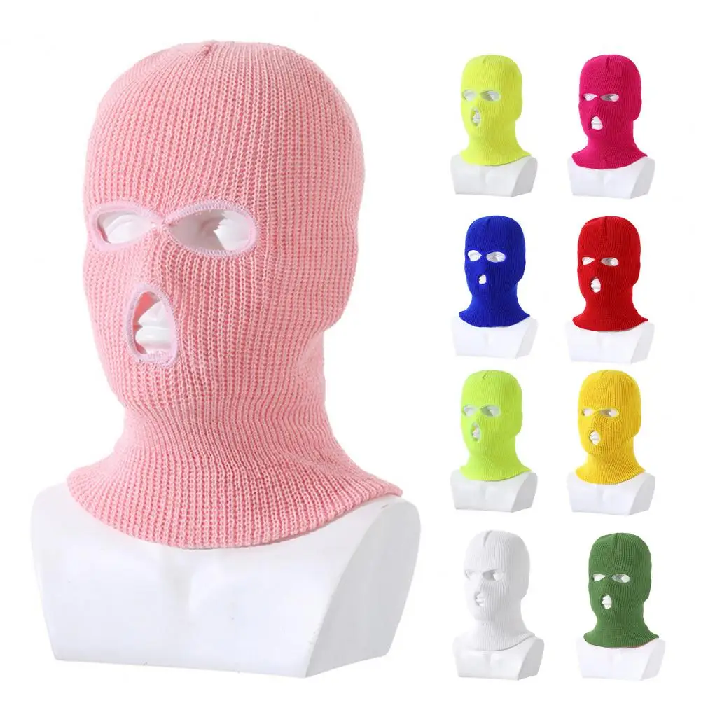 

Motorcycle Windproof Full Face Knit Hats Custom SkiMask Men Warm Wool Balaclava Embroidery Winter Hats Knitted 3 Holes Ski Mask