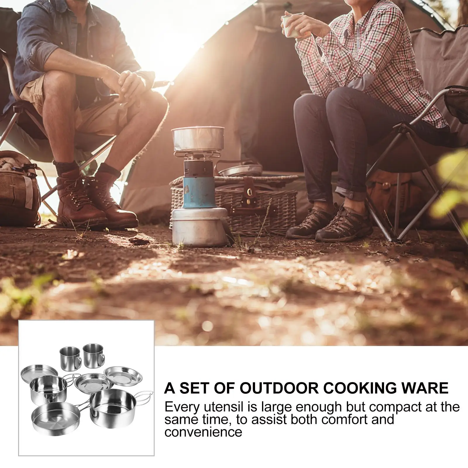 

8 Pcs Steel Camping Cookware Set Bbq Bowl Set Durable Large Capacity Outdoor Equipment BBQ Bowl Kit Backpacking
