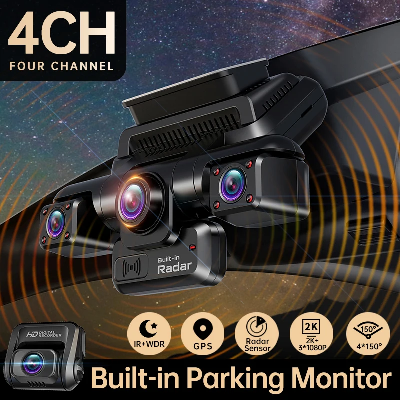 TiESFONG i7pro 2K 4CH GPS Dash Cam for Car 360 DVR Camera 24H Parking Monitor IR Night Vision WiFi Auto Video Recorder 256Gmax
