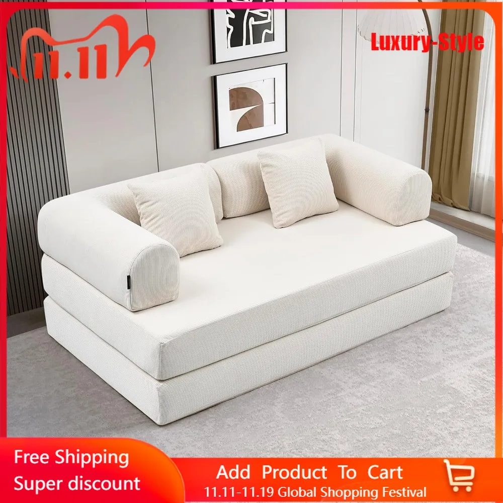 

Convertible Sleeper Sofa Bed - Compression Folding Sofa with Pillow, Floor Sofas Lounge Couch, No Assembly Required Floor