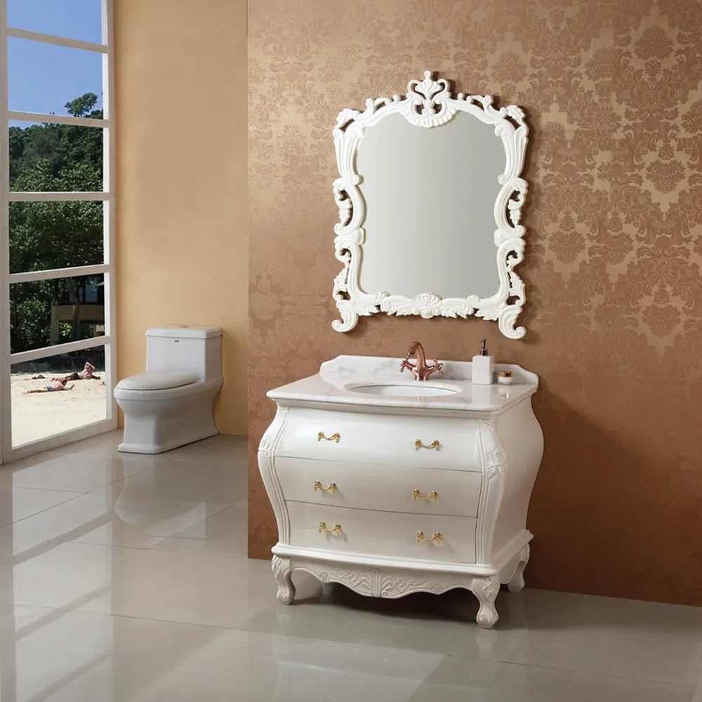 White Bathroom Mirror Vanity Cabinet With Beautiful Carved Design Modern Bathroom Furniture