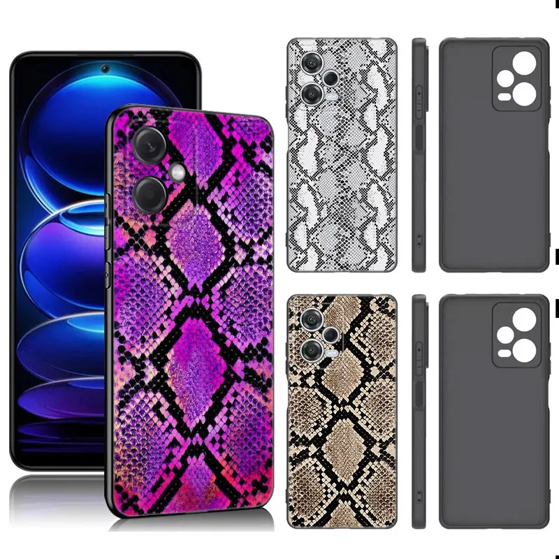 Sexy Python Snake Skin Black Silicone Phone Case For Xiaomi Redmi Note 9 10 11 11S 11T 12 13 Pro 5G Plus 9S 10S 12S