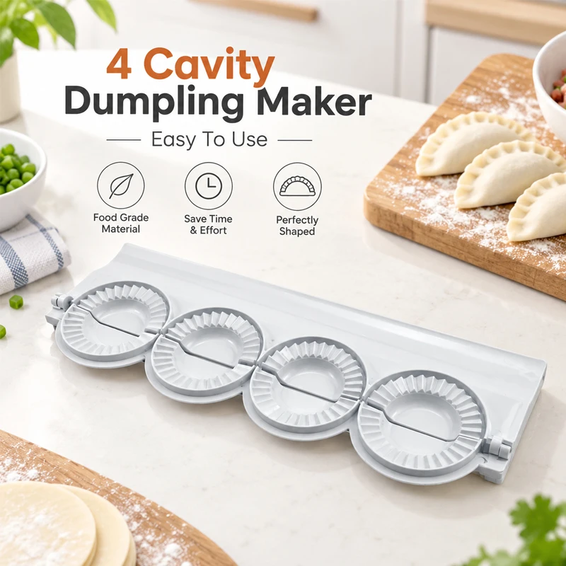 Kitchen 4-Grid Dumpling Maker Press Mold Pleated Pressing Edge Dumpling Mould Labor Saving Dumpling Maker Kitchen Accessories