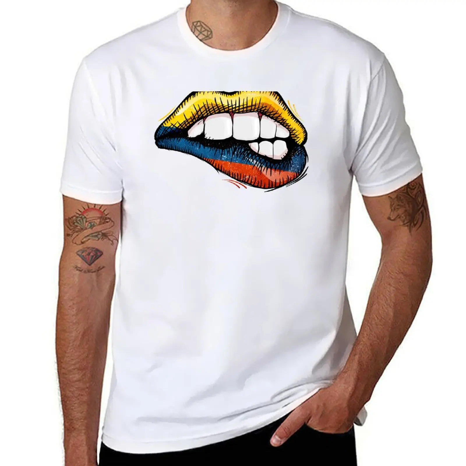 

Sexy Biting Lips Colombia Flag Colombian Love T-Shirt anime t shirts for man man graphic t shirt T-Shirt