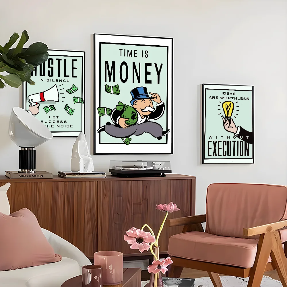 Monopoly Time ls Money Inspirational  Poster Self-adhesive Art Waterproof Paper Sticker Coffee House Bar Room Wall Decor