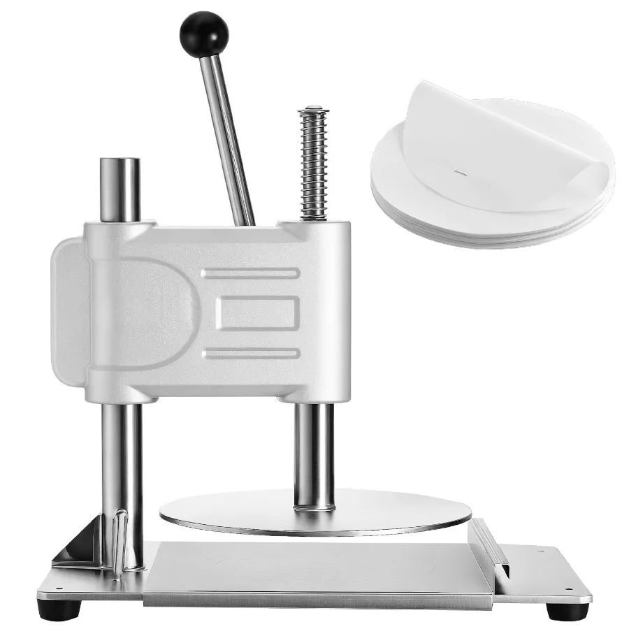Manual Pizza Dough Press Machine 9.5 inch Stainless Steel Pizza Pastry Press Plate with Handle Commercial Chapati Sheet Crust M