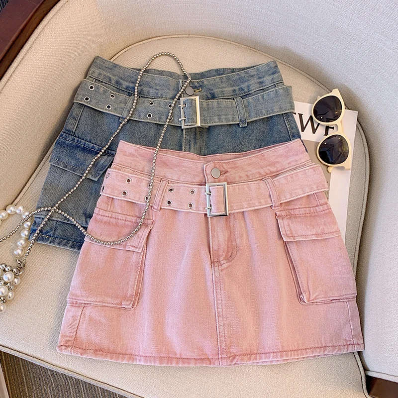 Women Plus Size L-4XL Y2K Denim Sexy Mini Skirt High Waist Fashion 2023 New Summer Cargo Skirts Female Free Shipping Clothing