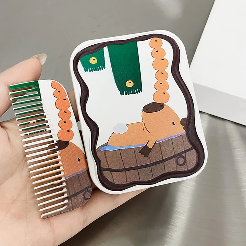 카툰 Capibala 플립 탑 휴대용 접이식 거울, 귀여운 돌고래 휴대용 접이식 메이크업 거울