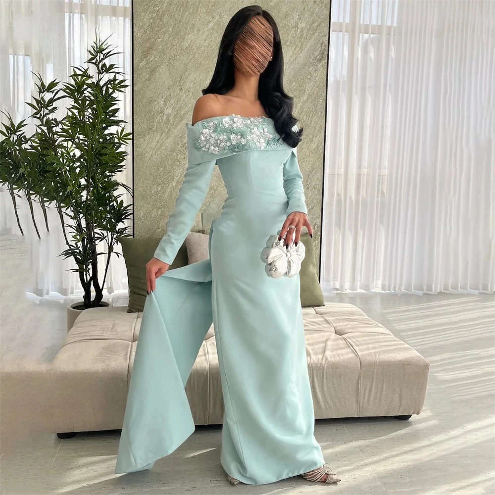 

Elegant Jersey Evening Dress Off Shoulder Appliqued Mermaid Formal Party Dresses Floor Length Prom Gowns Customized