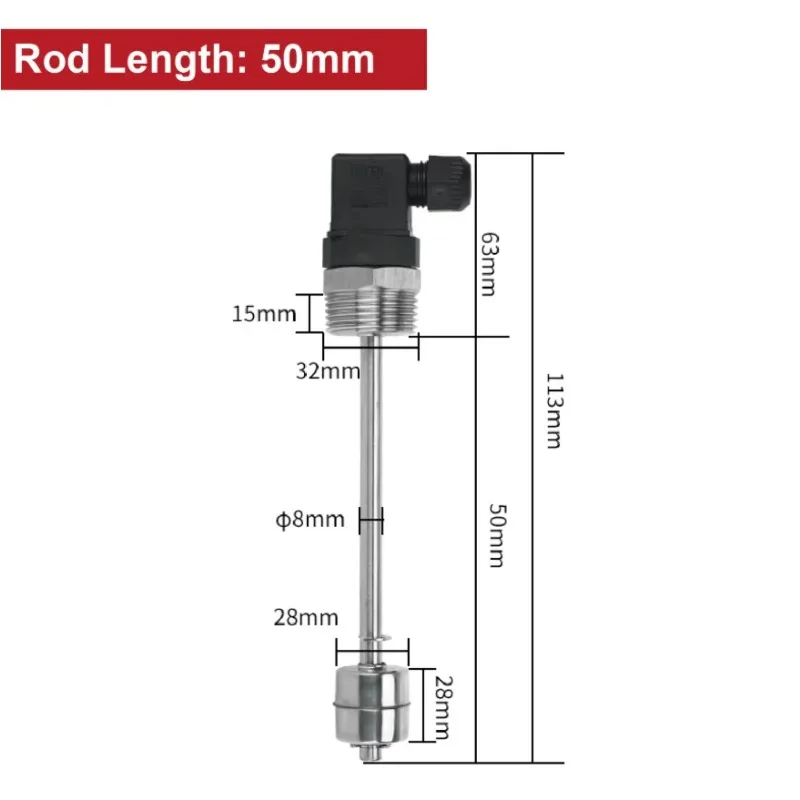 SS304 Float Level Switch Dual Float Ball Reed Magnetic Liquid Sensor 0-220V G1 Thread Industrial Connector Water Oil and Coolant