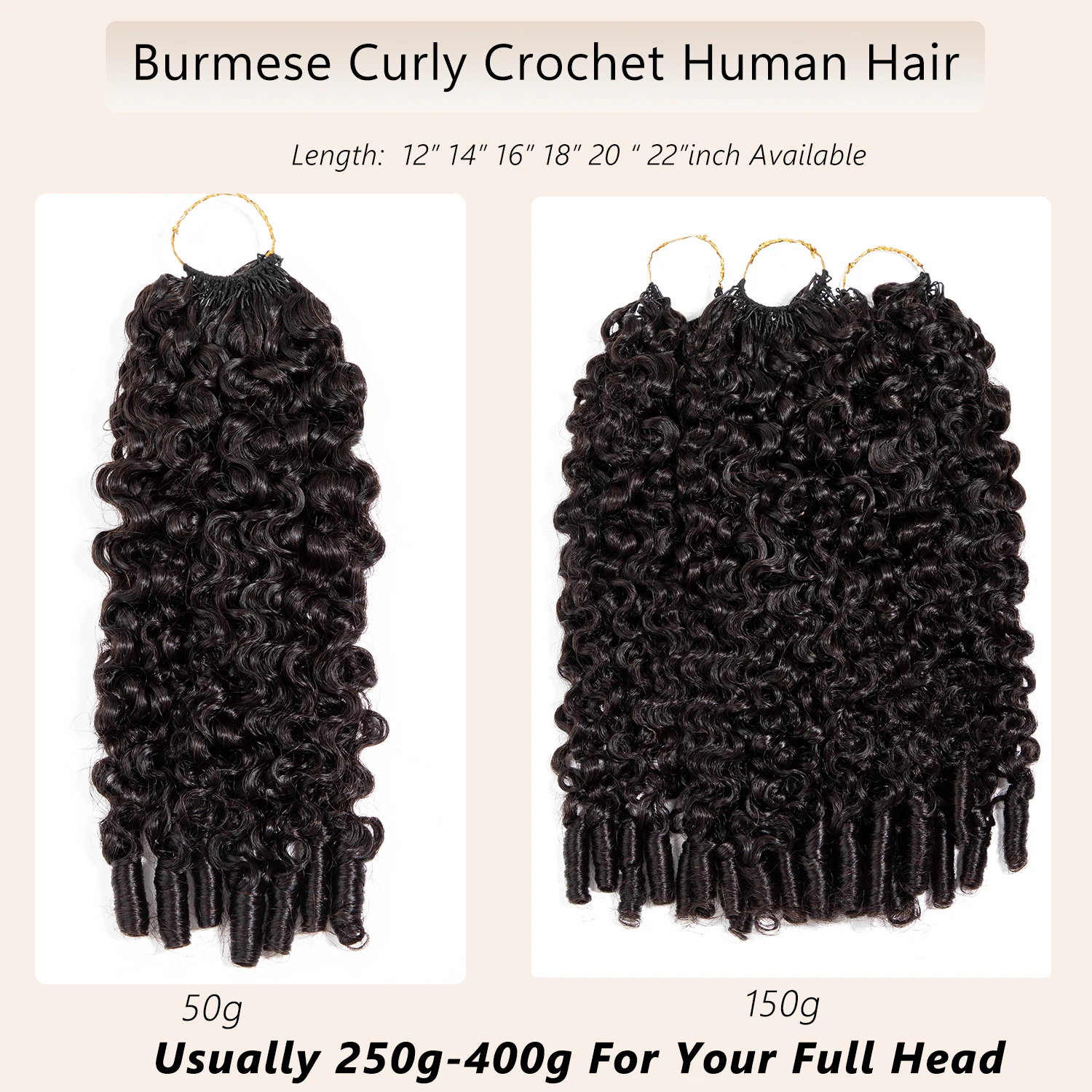 Burmese Curly Human Hair Crochet Extensions