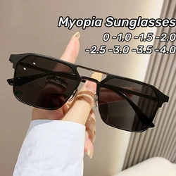 2024 Trendy Men Half Frame Myopia Sunglasses Korean Double Beam Frame Metal Glasses Anti UV Driving Near Sight Sunglasses