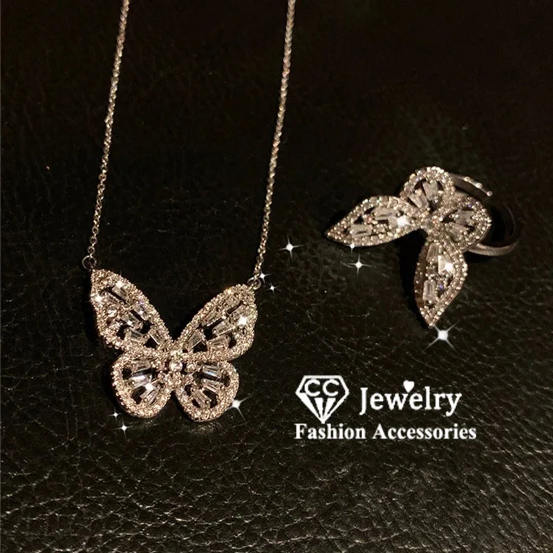 CC Necklaces Pendants Women Butterfly Cubic Zirconia Wedding Necklace Bridal Charms Accessories Fine Jewelry CCN700