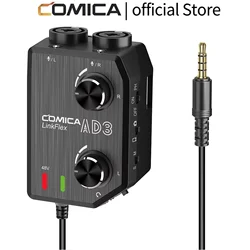 COMICA LINKFLEX AD3 2-Channel Microphone Audio Mixer Preamp with Phantom Power, Guitar Audio Interface Microphone for Camera