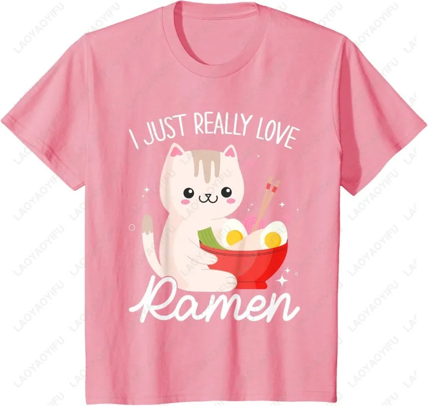 Eu apenas amo ramen gato anime kawaii otaku roupas unissex camiseta de algodão fuuny meowy dos desenhos animados o-pescoço impresso feminino homem topos