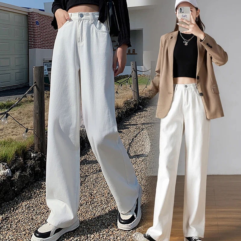 

New Wide Legged Casual Sexy Straight Denim Jeans Trouser Shed Photo Female Black And White Pants For Women