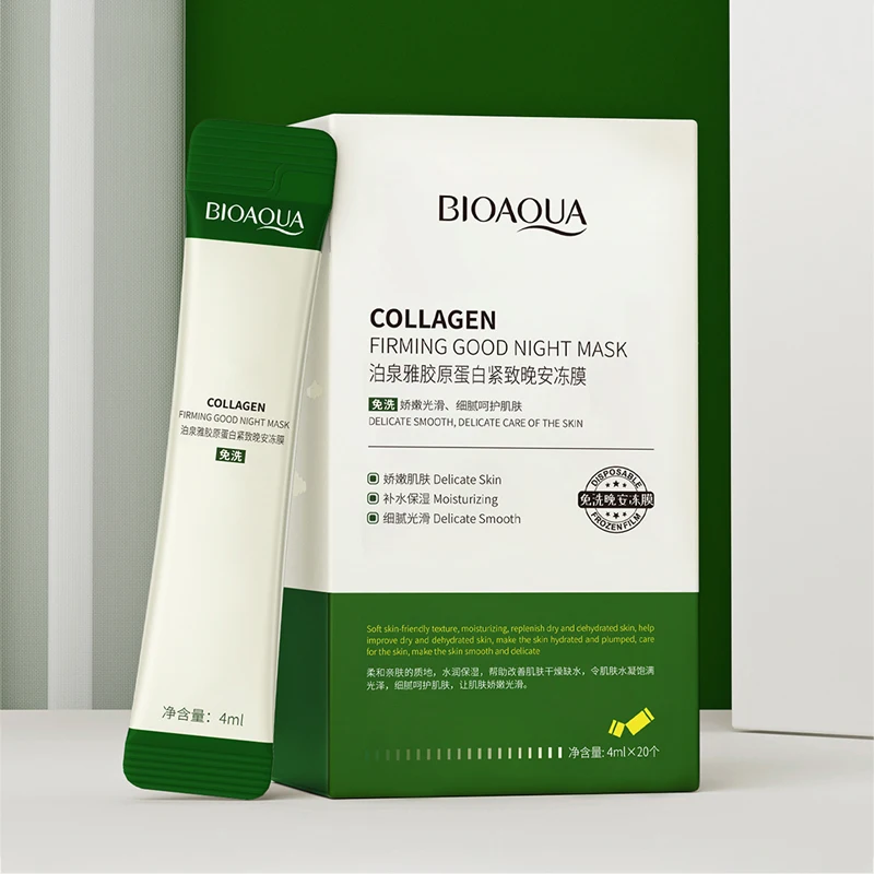20개입 BIOAQUA 콜라겐 슬리핑 페이셜 마스크 보습 주름 방지 미백 노화 방지 무세척 슬립 페이스 마스크