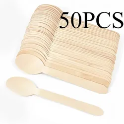 50PCS Disposable Wooden Spoons Cakes Desserts Ice Cream Wooden Spoons Wedding Birthday Party Outdoor Picnic Kitchen14cm
