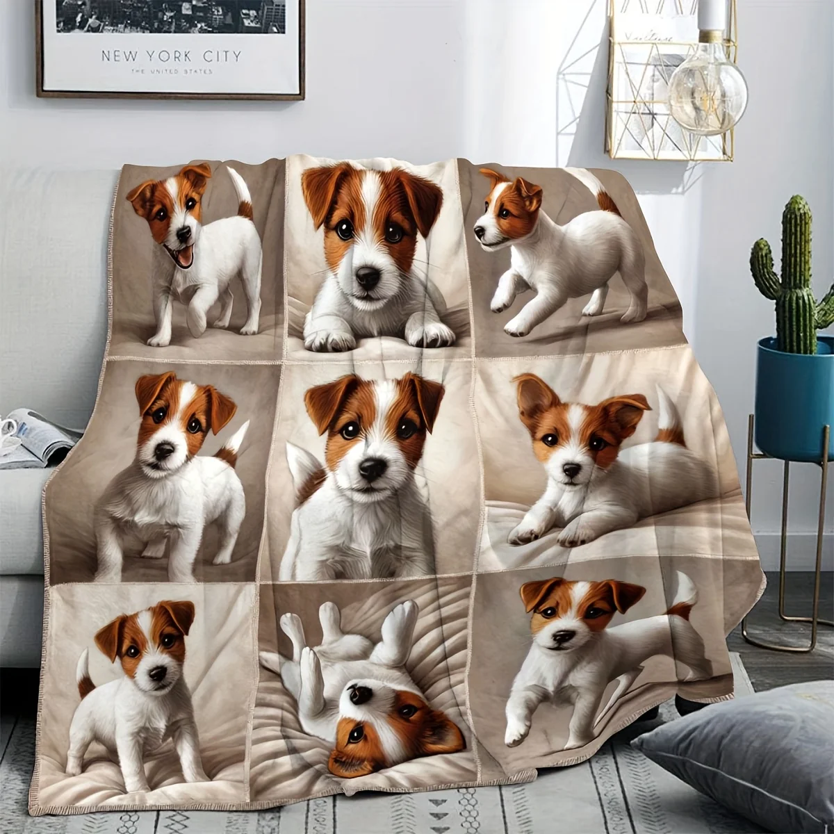 Jack Russell Puppy Collage Flannel Throw Blanket, Cute Dog Portrait Soft Warm Blanket for Sofa Bed Home Decor Gift Ideas Now