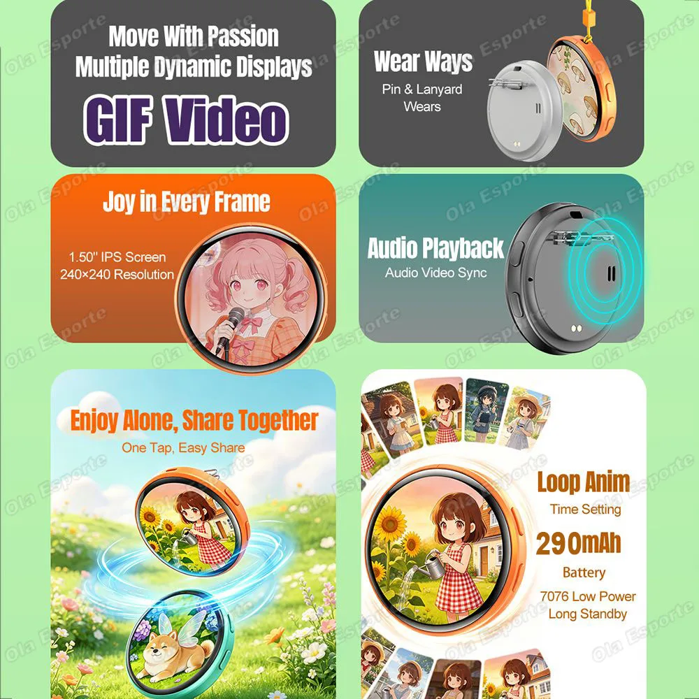 Anime Digital Badge, Anime Style Digital Pin with Photo, Video Display, HD Touchscreen E-Badge, for Party, Cosplay, Fandoms M3