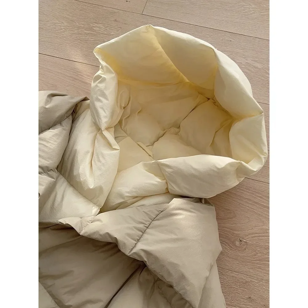 2025年女性用冬用厚手暖かいロングパファージャケットふわふわホワイトダックダウンジャケットフード付き女性用ファッションフェイクツーピースパーカー