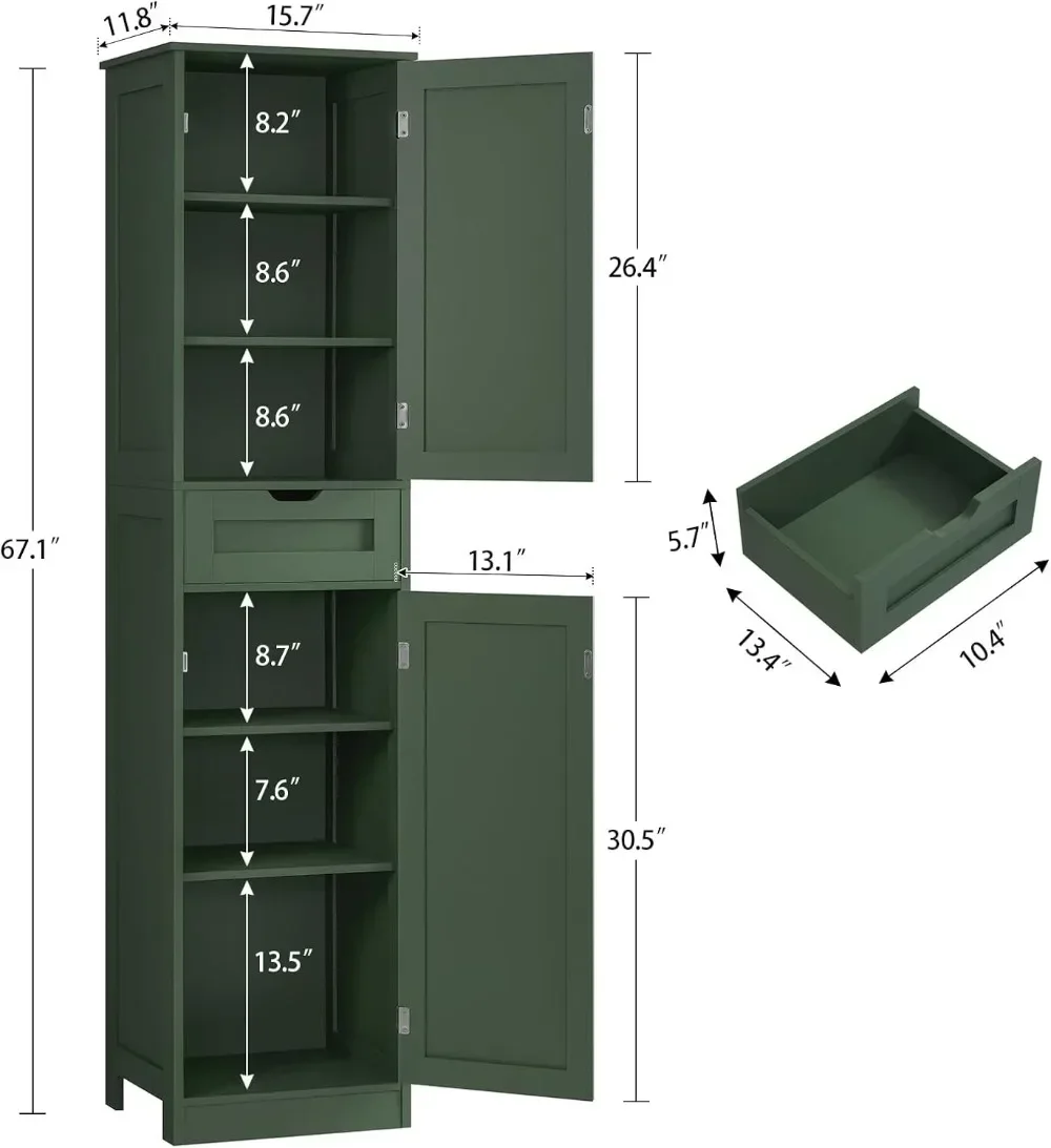 

Hot-sellingTall Narrow Bathroom Cabinet with 2 Doors & Drawer, Adjustable Shelves Storage for Living Room Kitchen Entryway, Fore