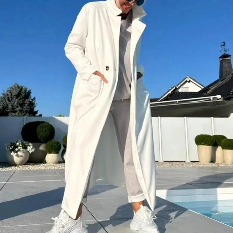 

Autumn Winter New Long Sleeve Cardigans Elegant Lapel Solid Color Maxi Coat 2025 New Casual Pocket Commuting Women's Outerwear