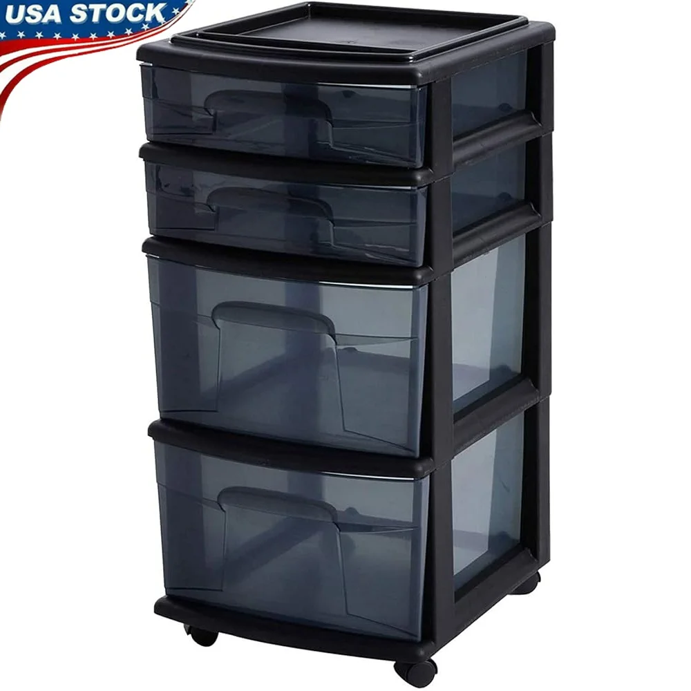 

4-Tier Clear Plastic Rolling Storage Cart Organizer with Wheels Multi-Purpose Drawer Unit Bathroom Bedroom Office Crafts
