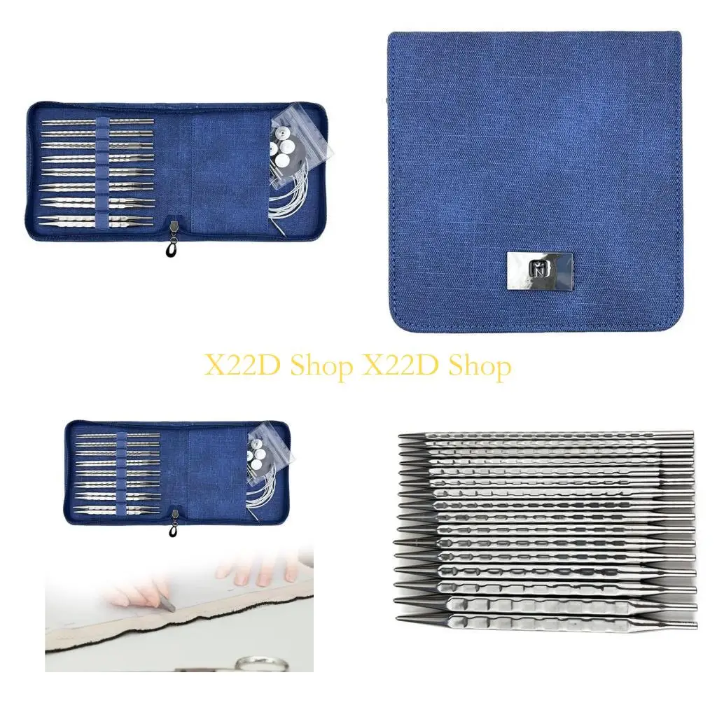 X22D Rundstricknadel-Set mit Etui und Zubehör, Größe von 3,5 mm bis 8,0 mm, quadratische Stricknadel, Strickzubehör