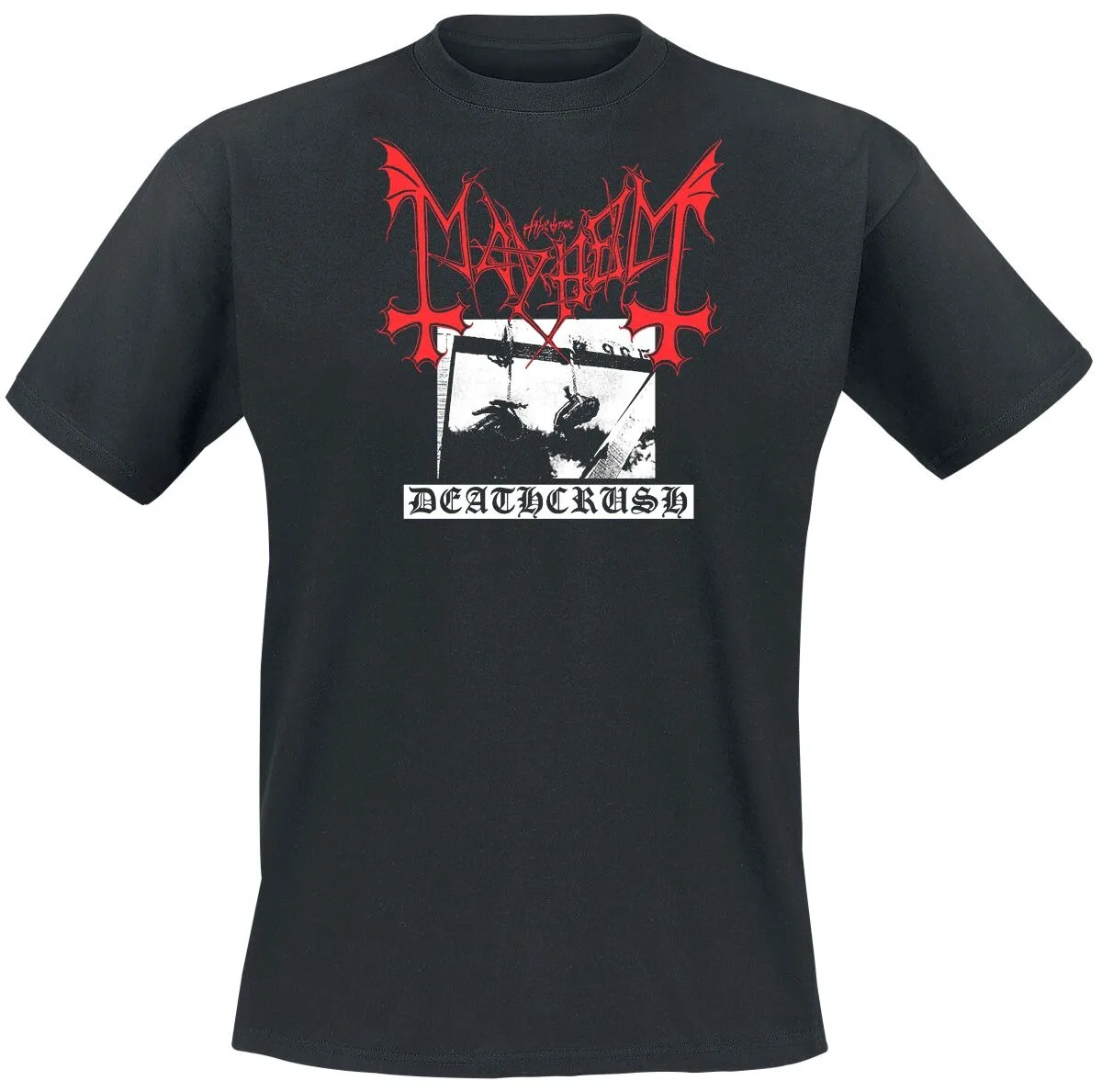Mayhem Occult Inverted Cross Deathcrush Graphic Cotton T-Shirt Unisex Extreme Black Metal Style Black Short Sleeve Top