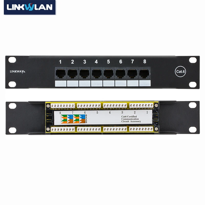 Linkwylan 10 inch 8Ports CAT5e CAT6 Patch Panel 1U - SOHO Mini Patch Panel 8port - 10inch Rack Mount