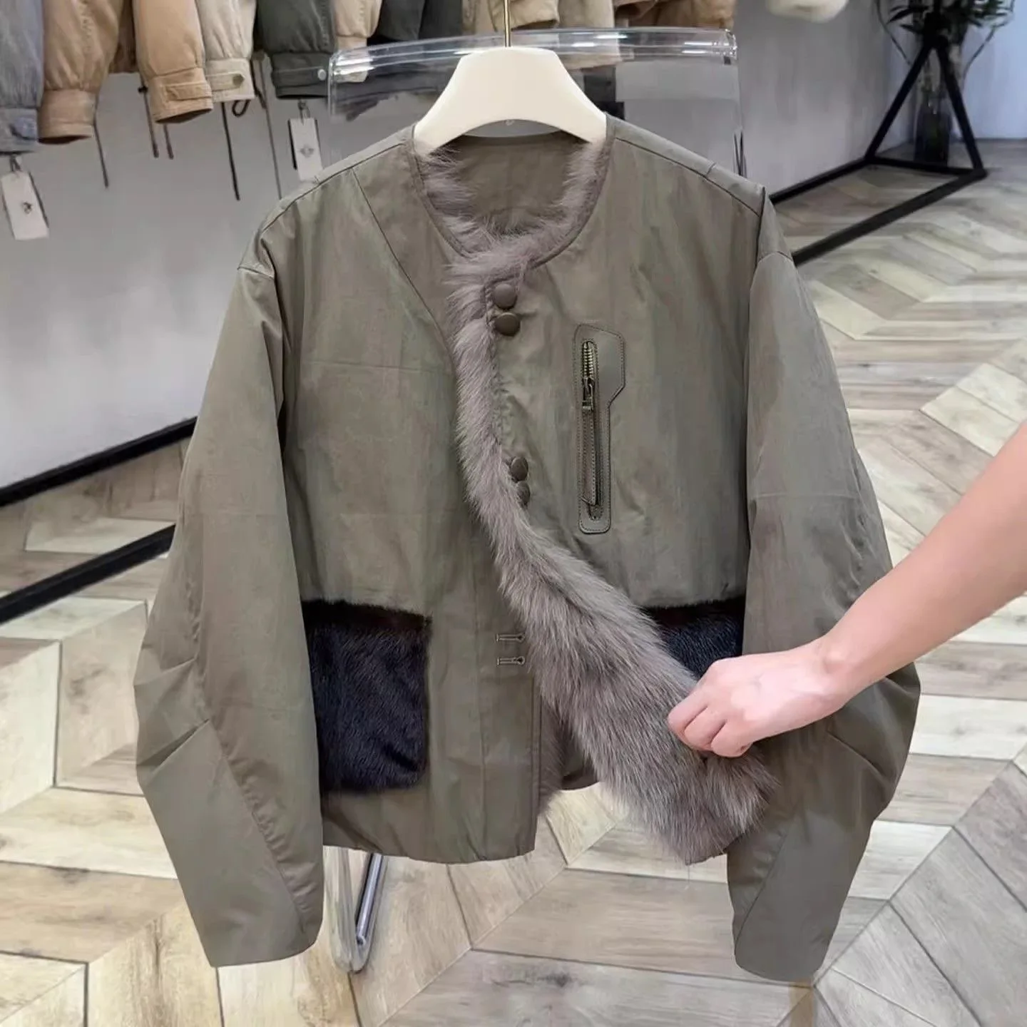 Korean Style Green Slimming Cotton Jacket Women's Short Coat Unique Beautiful Warm Trendy Ladies' Outerwear Commute Style