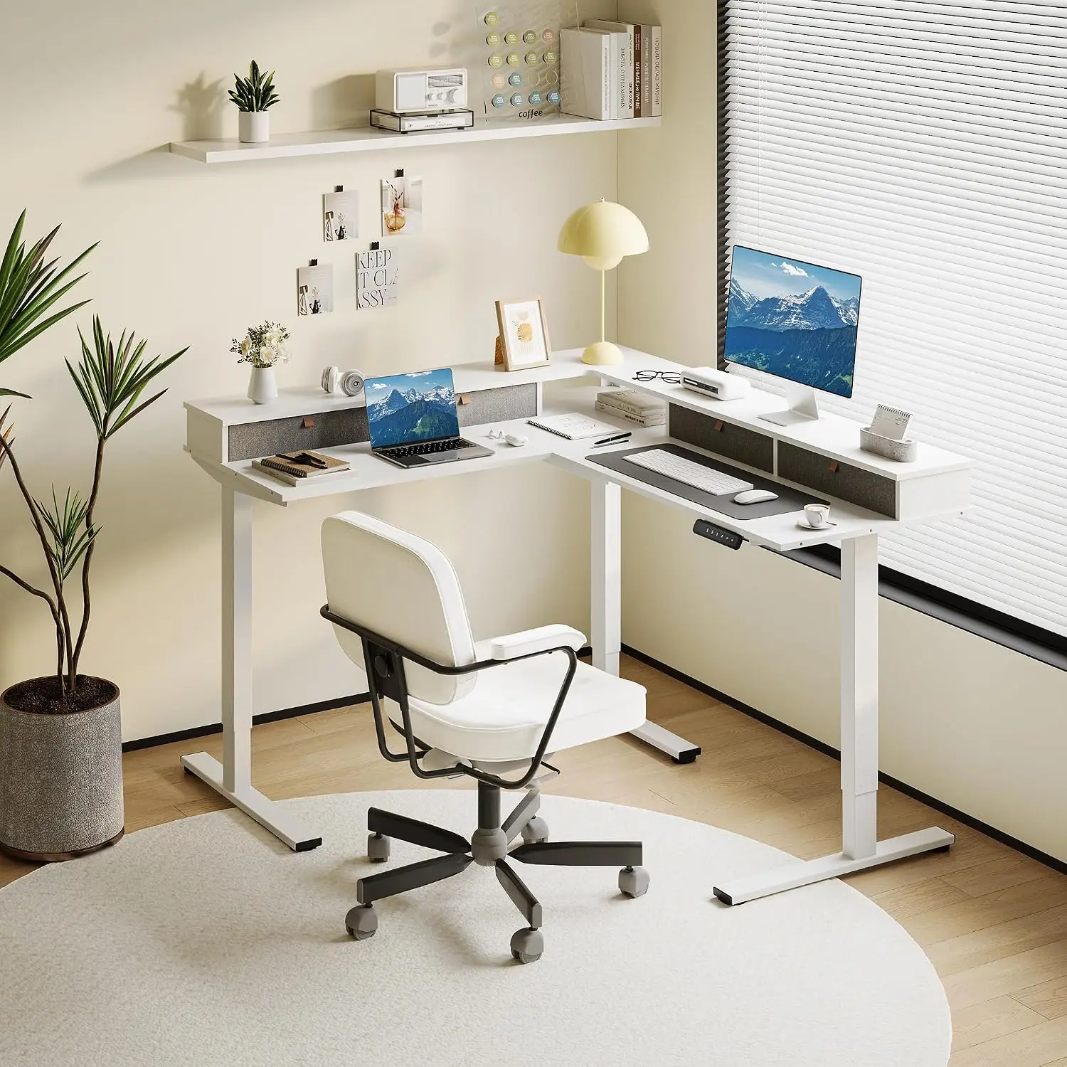 63x55 Electric L-Shaped Corner Standing Desk with 4 Drawers | 28.3