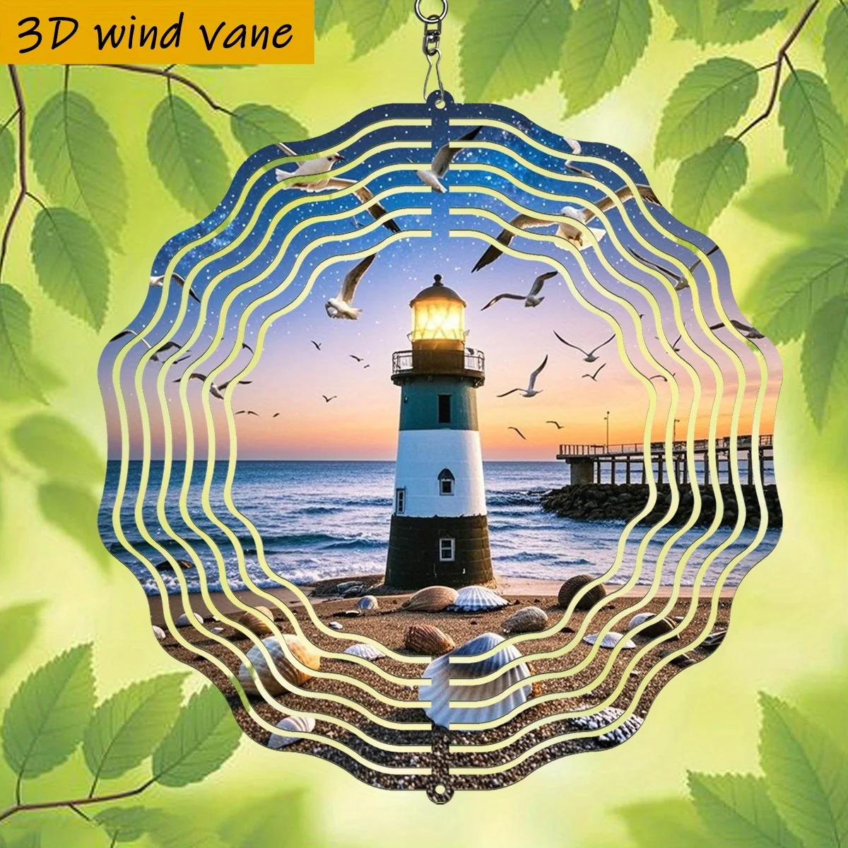 CIFBUY Wind Chime 3D Metal Wind Spinner Kaleidoscope Pattern 360° Rotating Hook Garden Patio Yard Outdoor Lawn Ornament