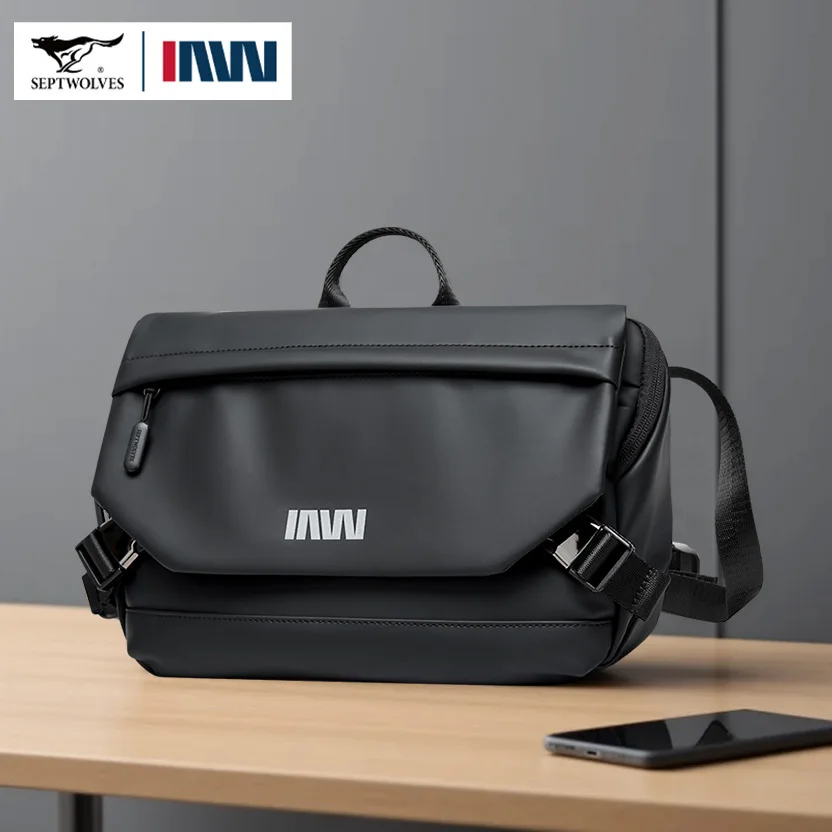 

Septwolves Lightweight Men Shoulder Bag Leather Travel Messenger Bag 9.7-Inch Ipad Compartment Comfortable Widened Shoulder Pads