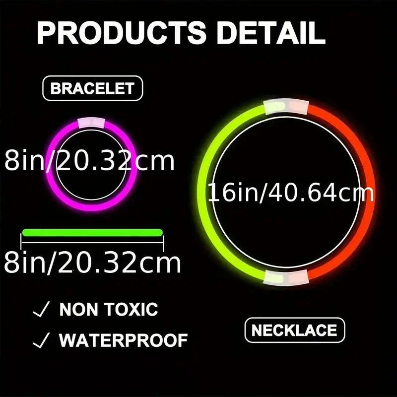 100 Stück 20,3 cm große Neon-Leuchtstäbe, Spielzeug, lebendige, mehrfarbige Leuchtbinder für DIY-Schmuck, Partygeschenke, Geburtstage, Halloween-Dekorationen – Detail 3