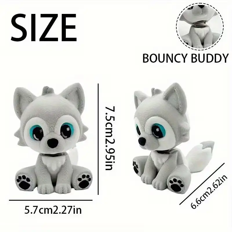 3D-Printed Retro Wolf Doll With Moving Head Spring-Activated Desk Decor