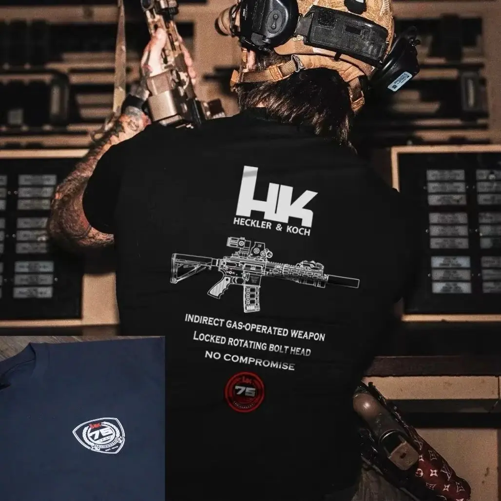 Taktisches Gewehr-T-Shirt für Herren aus Baumwolle, Militär-Stil, Streetwear, Vintage, Hipster, cooles Design