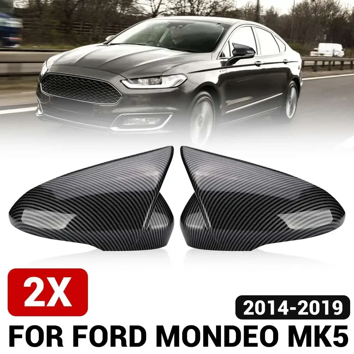 For Ford For Mondeo MK5 2014-2019 Rearview Side Mirror Cover Wing Cap Exterior Door Rear View Case Trim Carbon Fiber