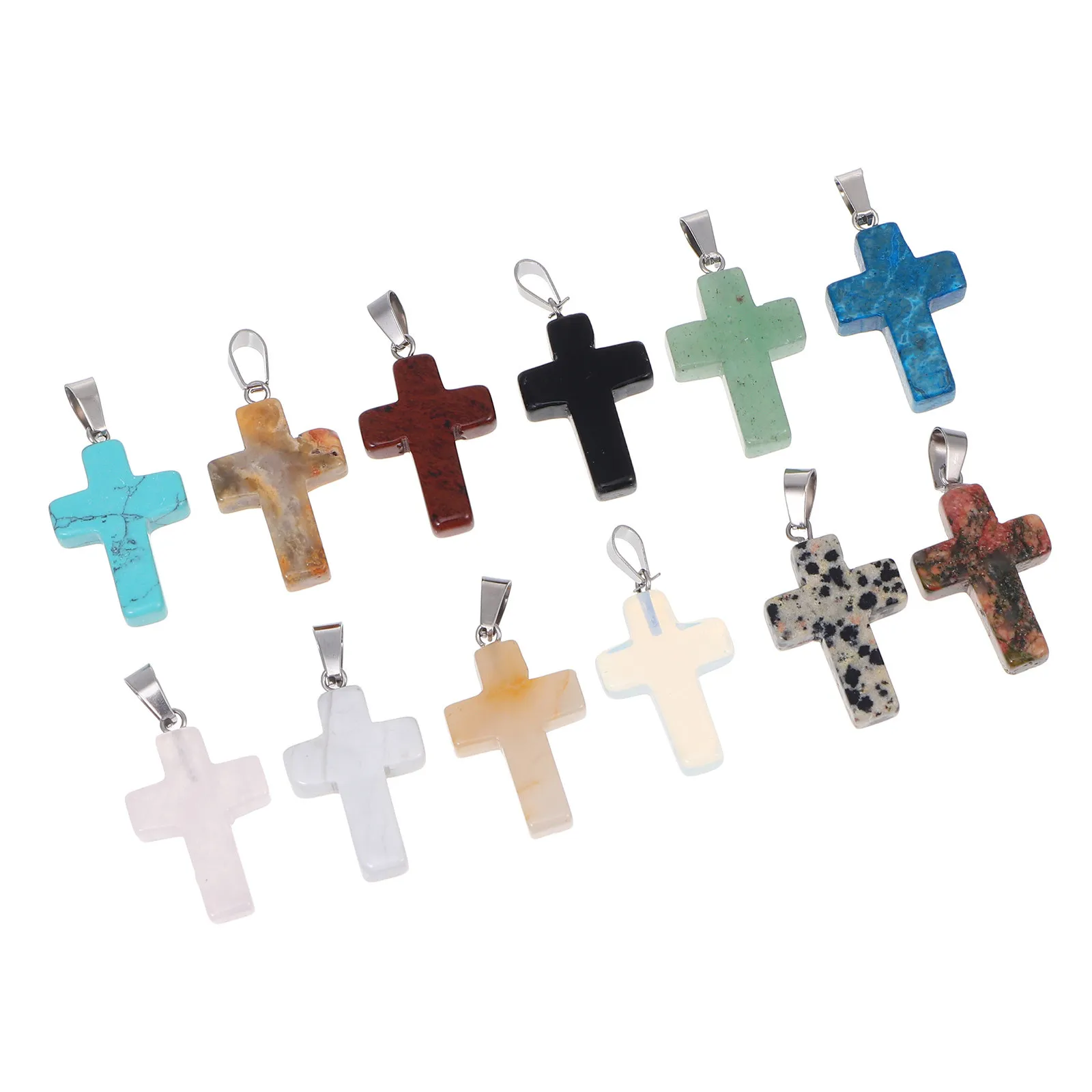 

12Pcs Vibrant Natural Stone Cross Charms Jewelry Making Supplies for DIY Necklace Bracelet Earrings Meditation Yoga Art