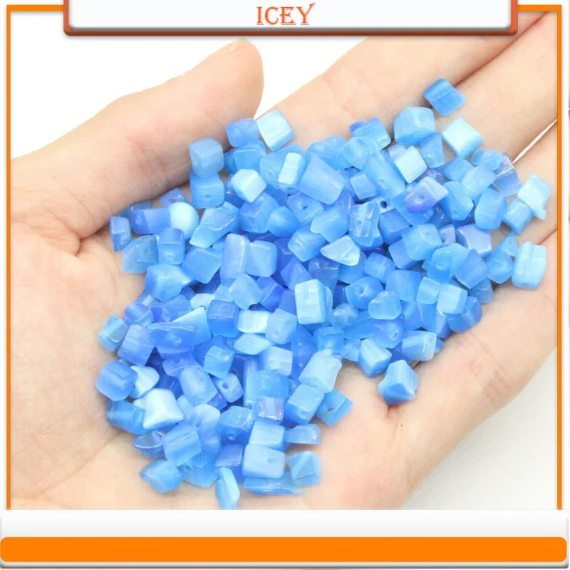 Icey 10pcs Loose Beads Cat's Eye Stones Perforated Crushed Stones Irregular Broken Stones with Holes Scattered Bead Beads