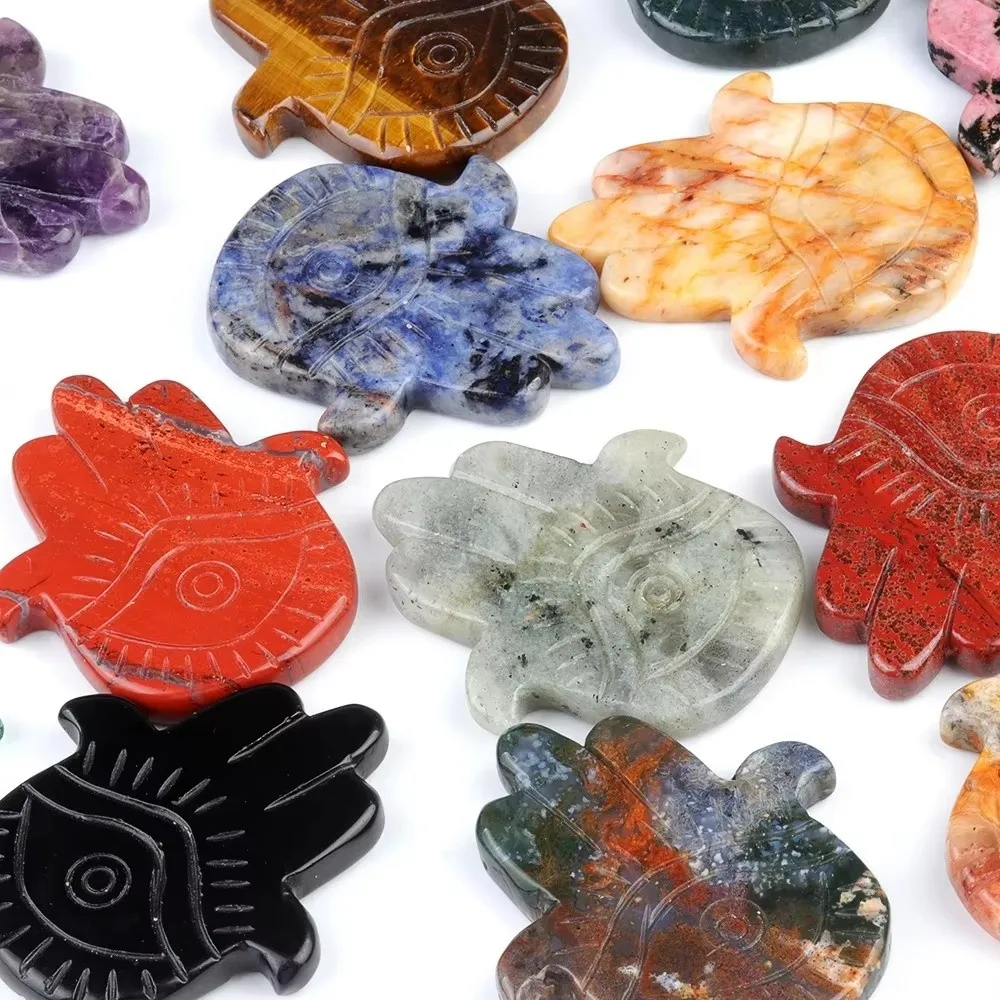 Creative Crystal Natural Stone Beads Palm Shape Semi-Precious Agate Amethysts Beads 57x50mm Carving Stone Buddha's Hand Ornament