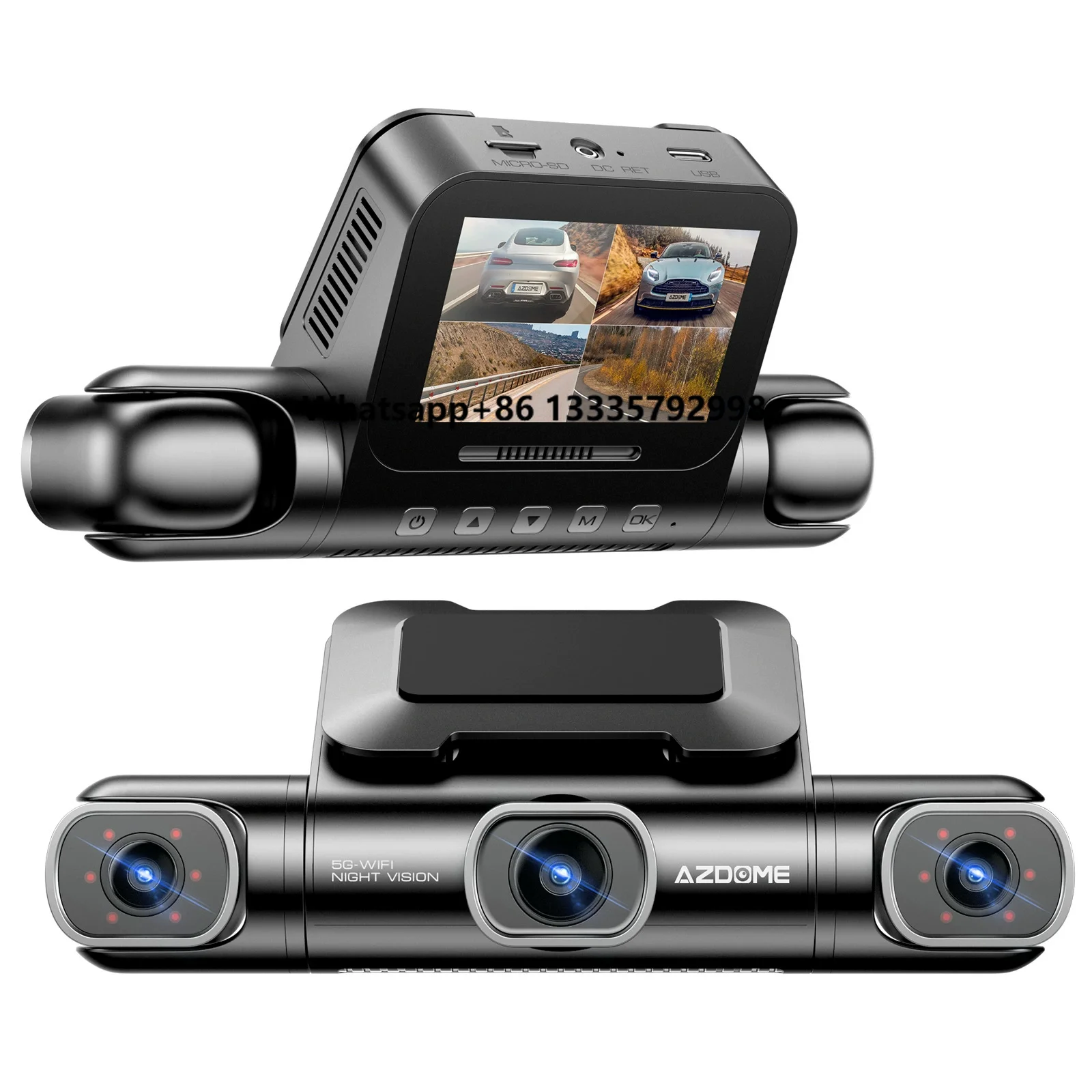 

AZDOME Four-Lens Dash Cam 2K Resolution Dual Android Equipped High-End Chip Built-in WiFi+GPS Voice Control Driving Track 1-Year