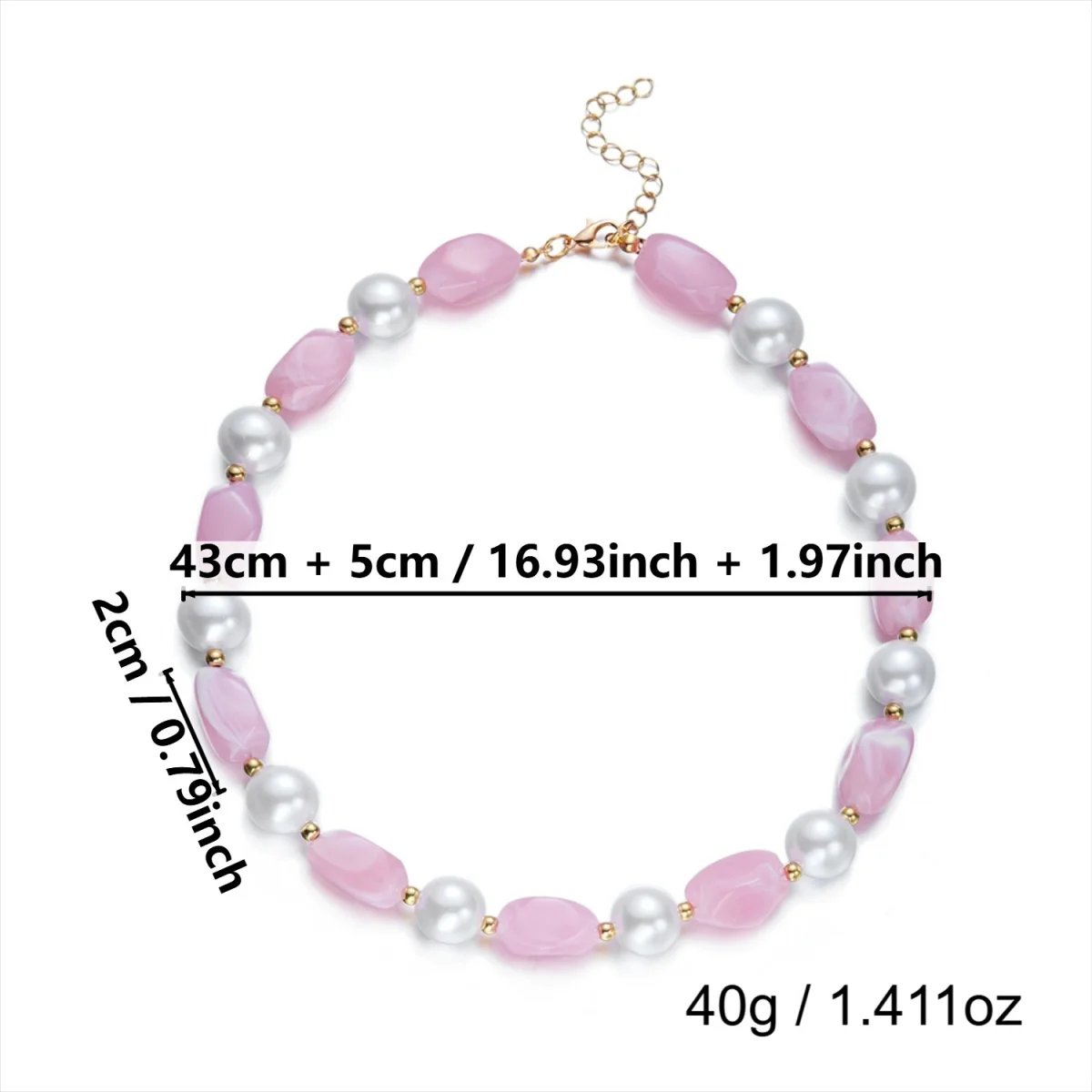 Französische sanfte barocke Halskette mit simulierten Perlen aus rosa Harz für Damen und Herren, elegante, süße, unregelmäßige Perlen, Choker-Schmuck, Geschenk – Detail 36